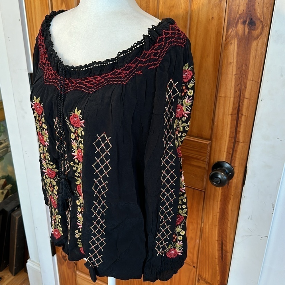 JJill black floral long sleeve top size petite M - Picture 2 of 8